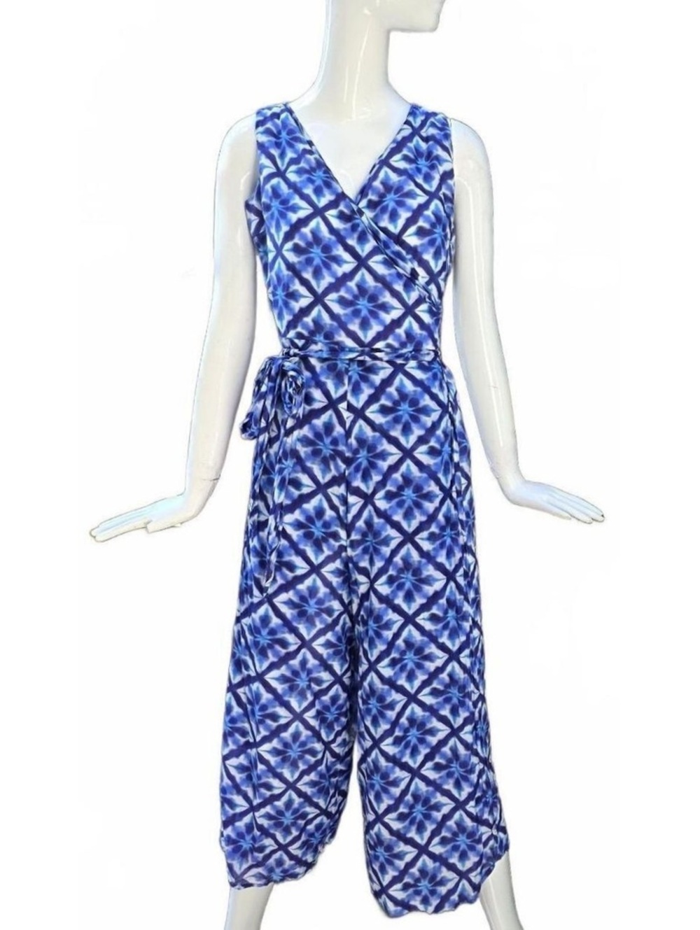 Lisa Brown Silk Cotton Shibori Wrap Jumpsuit - Made in Australia - US M / 8